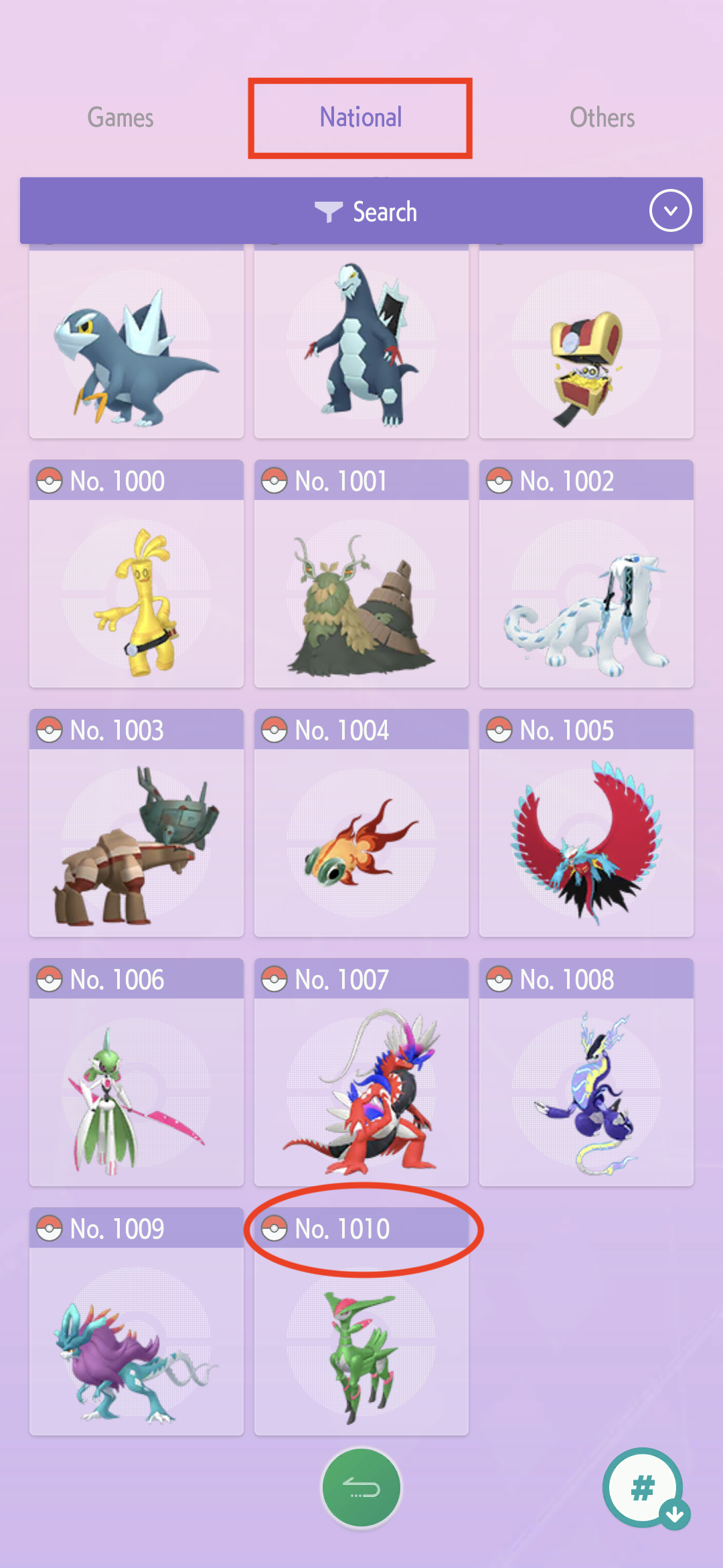 Select Pokédex, Pokédex Tracker, Checklist