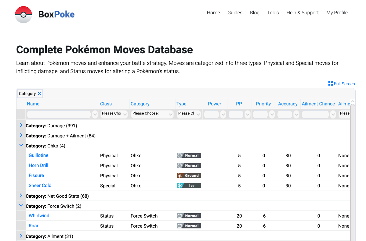 Complete Pokémon Moves Database: Types, Stats, And Categories